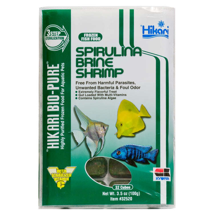 Hikari Bio-Pure Spirulina Brine Shrimp Frozen Fish Food 3.5 oz, 32 ct